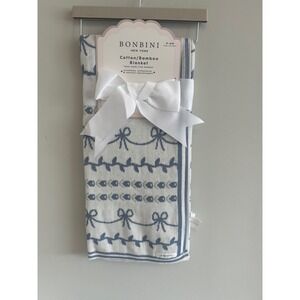 Bonbini New York Baby Blanket 0-6M Cotton‎ Bamboo Blue White Knit Soft